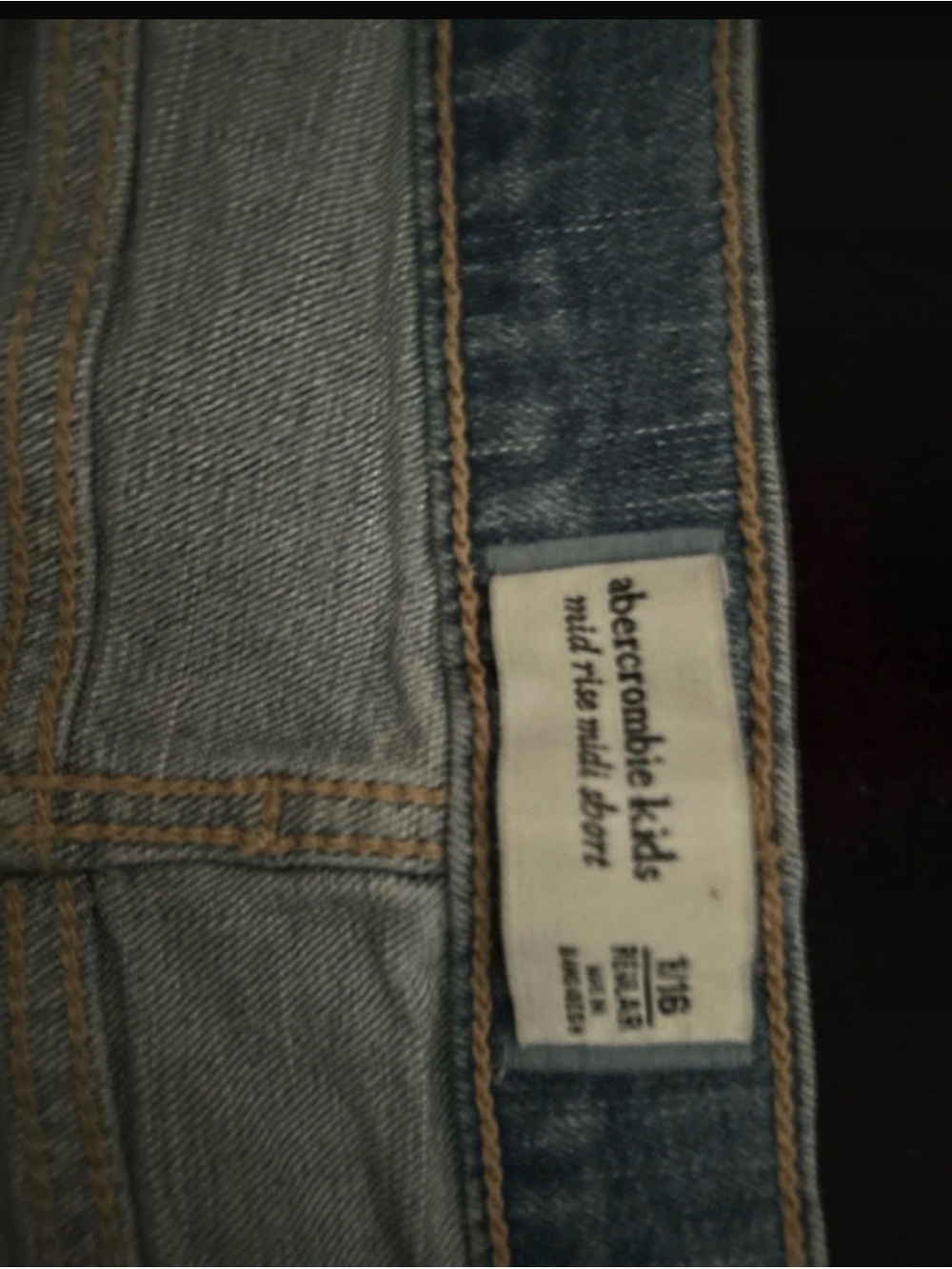 abercrombie kids light blue shorts with tan stitching